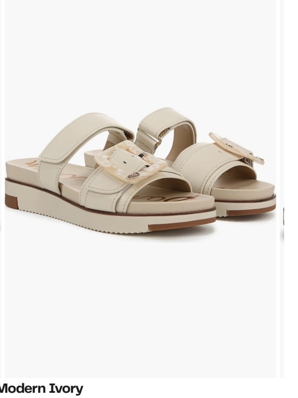 Sam Edelman Leather Adrianna Two Strap Ivory Buckle Slide Sandals